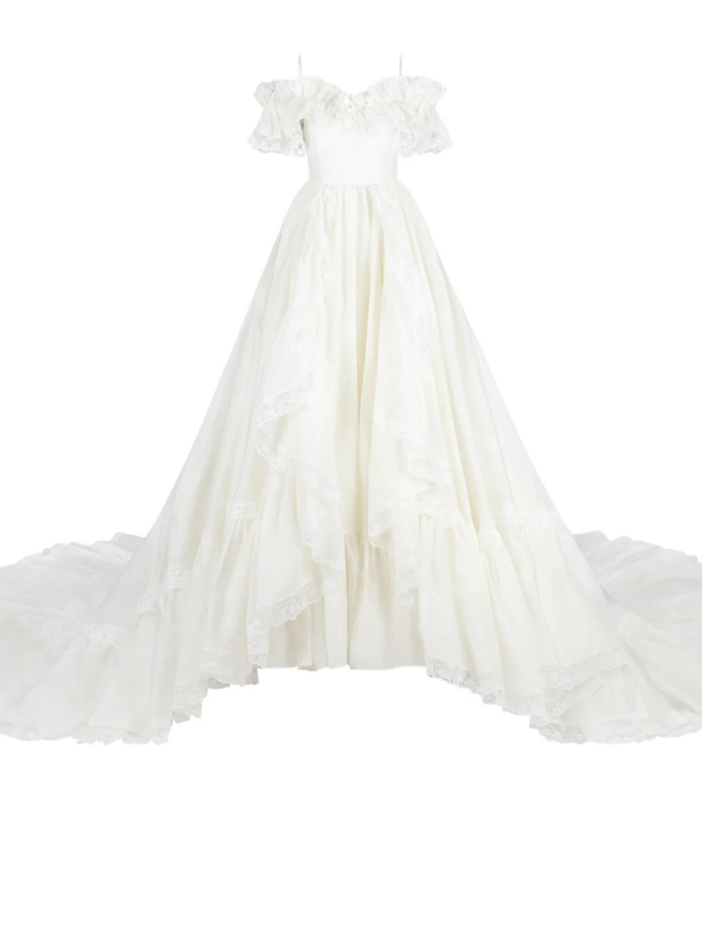 Selkie Off-Shoulder White Ruffled Wedding Gown with Long Train - Picture 4 of 5